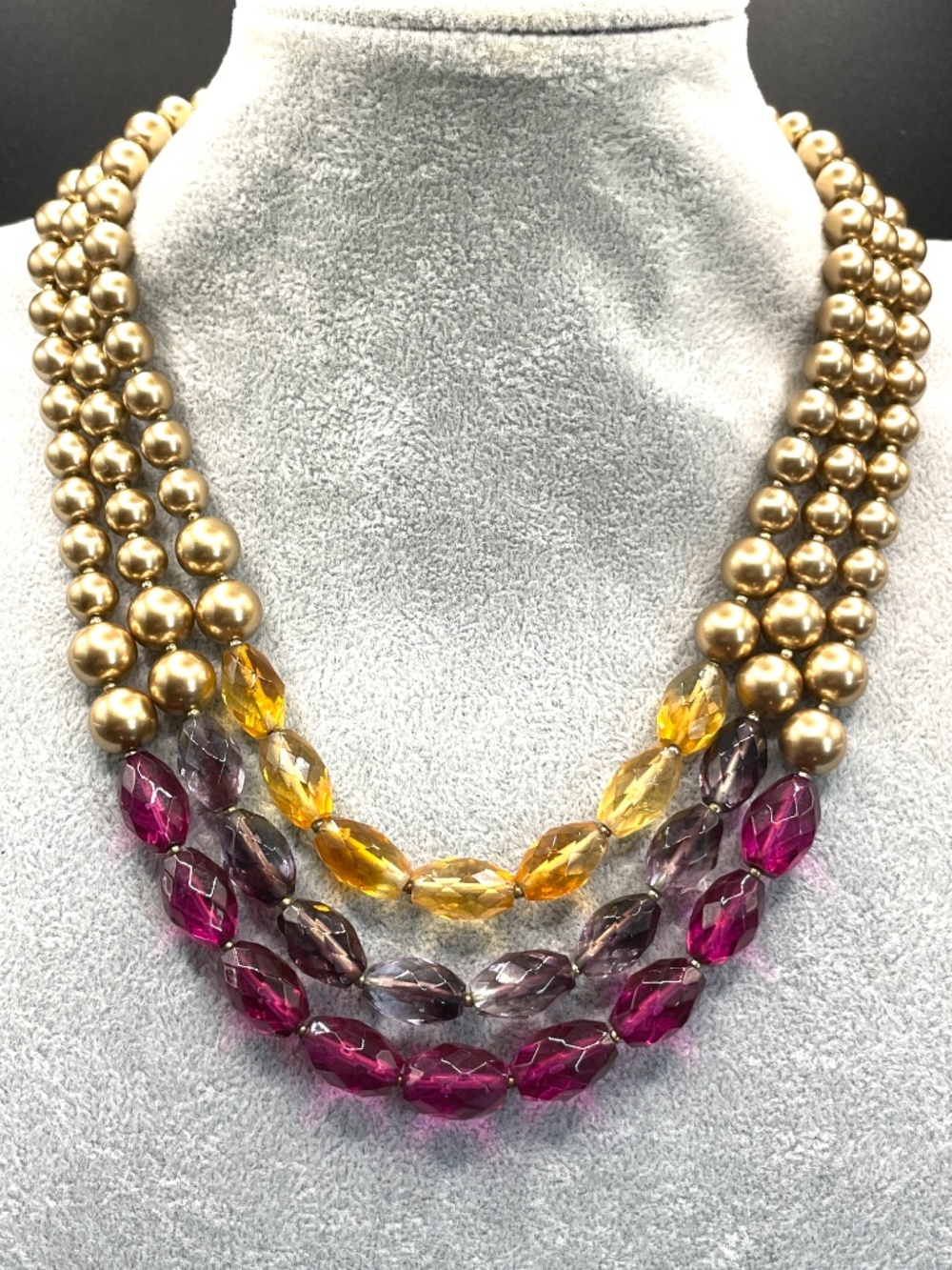 Vintage Carolee Signed 3 Strand Beaded Necklace